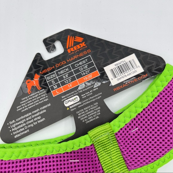 RBX Mesh Purple Neon Green Trim Dog Harness Size Large NEW - Picture 4 of 5